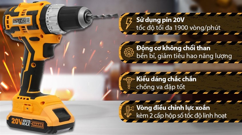 Máy khoan búa pin Ingco CIDLI20608 20V (2 pin) có thể tuỳ chọn nguồn điện