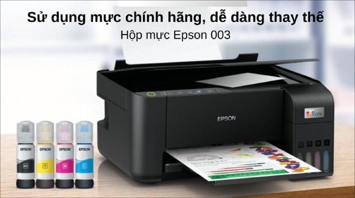 Máy In Phun Màu Đa Năng Epson EcoTank L3210 có thiết kế hộp mực đơn giản, dễ tháo lắp