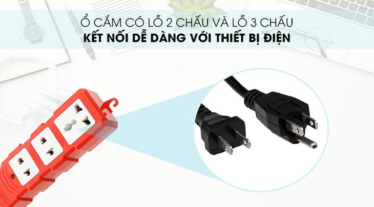 Ổ cắm điện Điện Quang 3 lỗ 5m ĐQ ESKHP 3RW hỗ trợ với lỗ cắm 1 lỗ 3 chấu, 2 lỗ 2 chấu phục vụ tốt mọi nhu cầu Ổ cắm điện Điện Quang 3 lỗ 5m ĐQ ESKHP 3RW hỗ trợ với lỗ cắm 1 lỗ 3 chấu, 2 lỗ 2 chấu phục vụ tốt mọi nhu cầu
