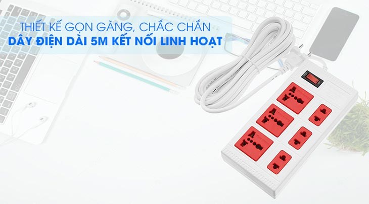 Ổ cắm điện Điện Quang 6 lỗ 5m ECO ĐQ ESK 5WR 6ECO sở hữu thiết kế gọn gàng, tiện dụng và dễ di chuyển Ổ cắm điện Điện Quang 6 lỗ 5m ECO ĐQ ESK 5WR 6ECO sở hữu thiết kế gọn gàng, tiện dụng và dễ di chuyển