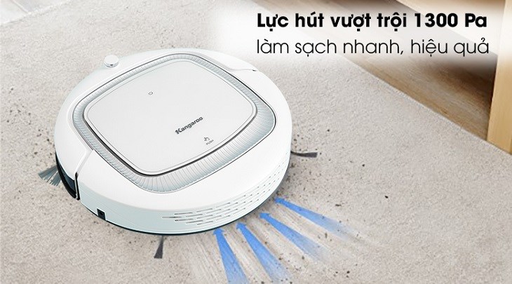 Robot hút bụi Kangaroo KGRB01 Trắng có công suất hoạt động mạnh mẽ 1300Pa nên hỗ trợ hút bụi nhanh chóng, hiệu quả