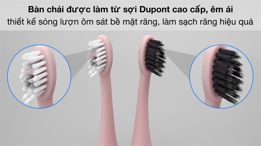 Đầu bàn chải điện Halio Sonic Whitening Pro Rose Gold có lông bàn chải làm từ sợi Dupont mềm mại không gây trầy xước nướu