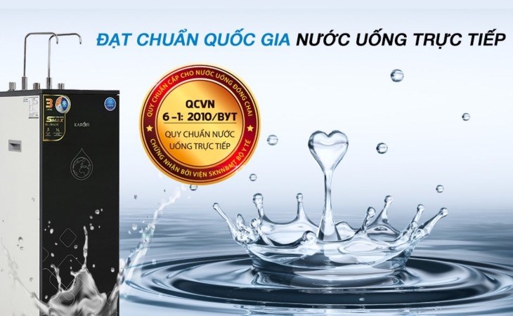 Máy lọc nước RO nóng nguội lạnh Karofi KAD-X39 10 lõi tạo ra nước đạt tiêu chuẩn của Bộ Y tế, đảm bảo an toàn khi sử dụng