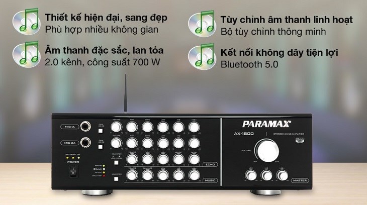 Amply Paramax AX-1800 700W thích hợp sử dụng cho không gian trên 50m2