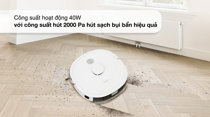 Robot hút bụi lau nhà Midea M6 có công suất hút 2000Pa, hỗ trợ làm sạch bụi bẩn nhanh chóng và hiệu quả