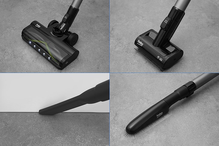 Máy trang bị đầu hút sàn, đầu hút đệm, đầu hút khe và bàn chải, giúp làm sạch nhiều bề mặt khác nhau