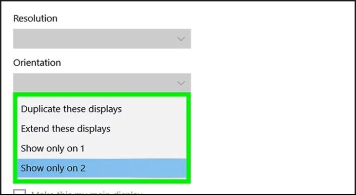 Bạn hãy chọn mũi tên của khung Multiple displays để xuất hiện các tùy chọn