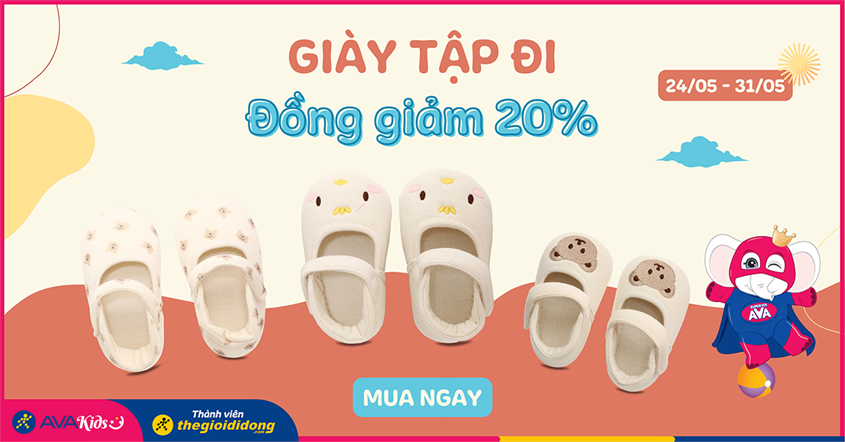 Giày tập đi đồng giảm 20% tại AVAKids