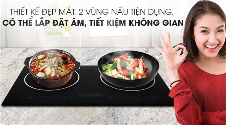 Bếp hồng ngoại đôi lắp âm Sunhouse SHB9112MT sở hữu kiểu dáng hiện đại, với 2 vùng nấu tiện dụng, có thể lắp đặt âm gọn gàng