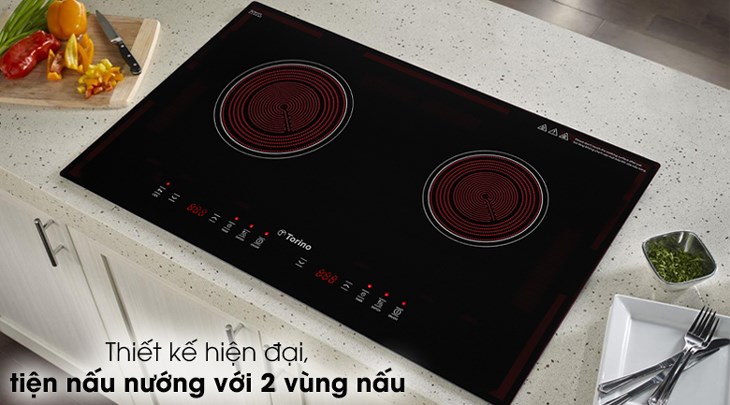 Bếp hồng ngoại đôi lắp âm Torino TC0418C có thiết kế hiện đại, tinh tế với gam màu đen thanh lịch