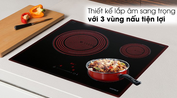 Bếp hồng ngoại 3 vùng nấu lắp âm Hafele HC-R603D (536.01.901) sở hữu kiểu dáng lắp đặt âm với 3 vùng nấu tiện dụng
