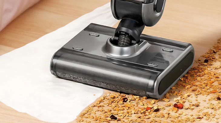 Máy hút bụi lau nhà Uwant X100 sử dụng bàn chải con lăn kép có thể lau, hút cả bụi khô và ướt dễ dàng, làm sạch kỹ lưỡng nhanh chóng