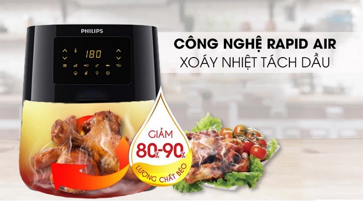Nồi chiên không dầu Philips HD9252/90 2.4 lít sở hữu công nghệ Rapid Air giảm lượng chất béo đến 90%