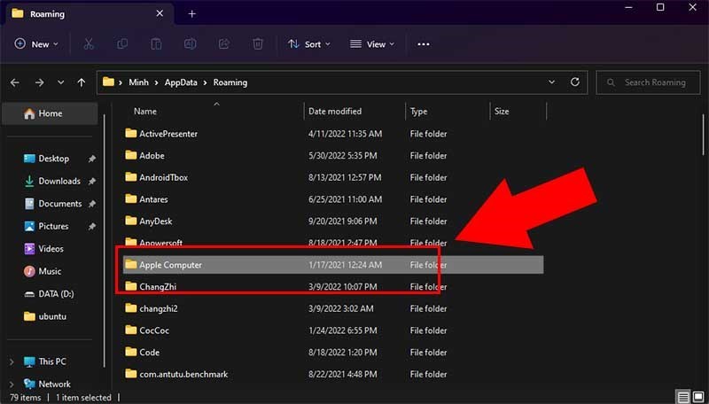 Bạn vào thư mục AppData rồi chọn theo thứ tự như trên