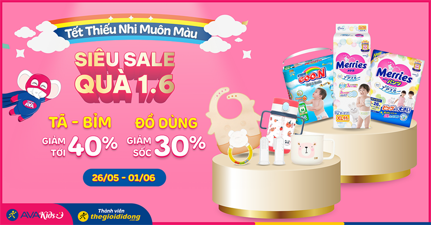 Tết Thiếu Nhi Muôn Màu: Tã giảm đến 40%, đồ dùng giảm đến 30%