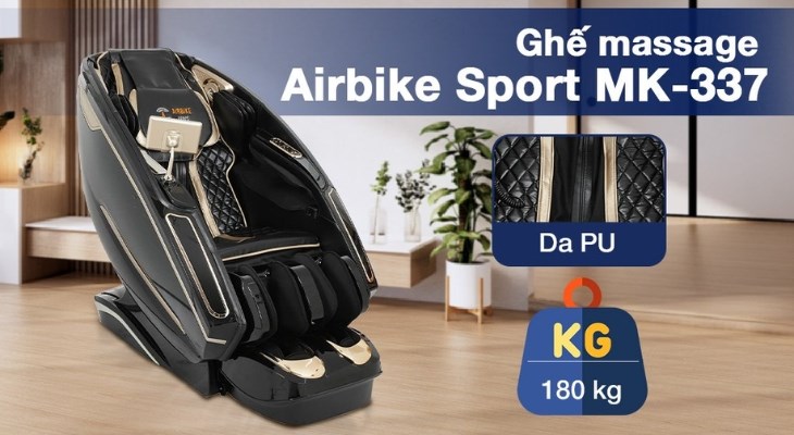 Ghế massage cao cấp Airbike Sports MK-337 sở hữu thiết kế sang trọng cùng gam màu đen cuốn hút