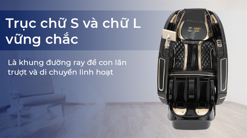 Ghế massage cao cấp Airbike Sports MK-337 được trang bị trục chữ S và chữ L chắc chắn, gia tăng hiệu quả thư giãn cho người dùng