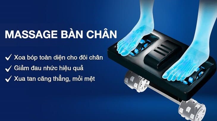 Ghế Massage Fuji Luxury FJ 699 được trang bị thêm chức năng sục 360 độ tại bàn chân giúp xoa dịu đau nhức bàn chân một cách toàn diện