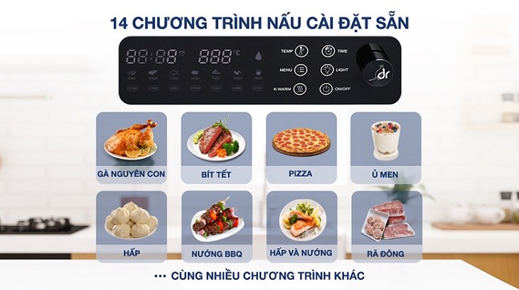 Lò chiên không dầu hơi nước Dreamer DKA-SAF118W 18 lít được trang bị bảng điều khiển cảm ứng dễ sử dụng, giúp người dùng chế biến nhiều món ăn ngon miệng