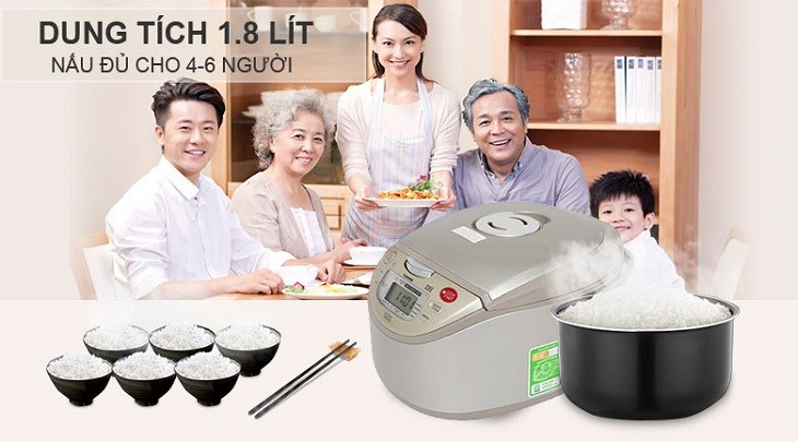 Nồi cơm điện cao tần Toshiba 1.8 lít RC-18RH(CG)VN có dung tích 1.8 lít, đáp ứng được nhu cầu sử dụng của gia đình có từ 4 - 6 thành viên Nồi cơm điện cao tần Toshiba 1.8 lít RC-18RH(CG)VN có dung tích 1.8 lít, đáp ứng được nhu cầu sử dụng của gia đình có từ 4 - 6 thành viên