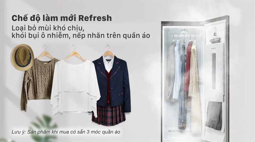 Tủ chăm sóc quần áo thông minh 5 móc LG Styler màu gương kính S5MB giúp loại bỏ nếp nhăn và mùi khó chịu với chương trình làm mới Tủ chăm sóc quần áo thông minh 5 móc LG Styler màu gương kính S5MB giúp loại bỏ nếp nhăn và mùi khó chịu với chương trình làm mới