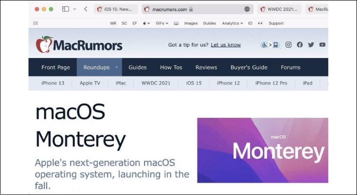 Trình duyệt Safari được cải tiến đáng kể về chức năng thông qua phiên bản MacOS Monterey 12