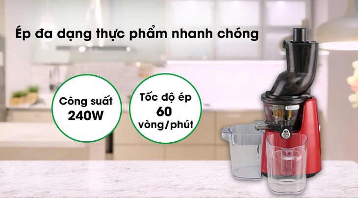 Công suất của máy ép chậm Kuvings E7000 hoạt động mạnh mẽ lên tới 240W Công suất của máy ép chậm Kuvings E7000 hoạt động mạnh mẽ lên tới 240W