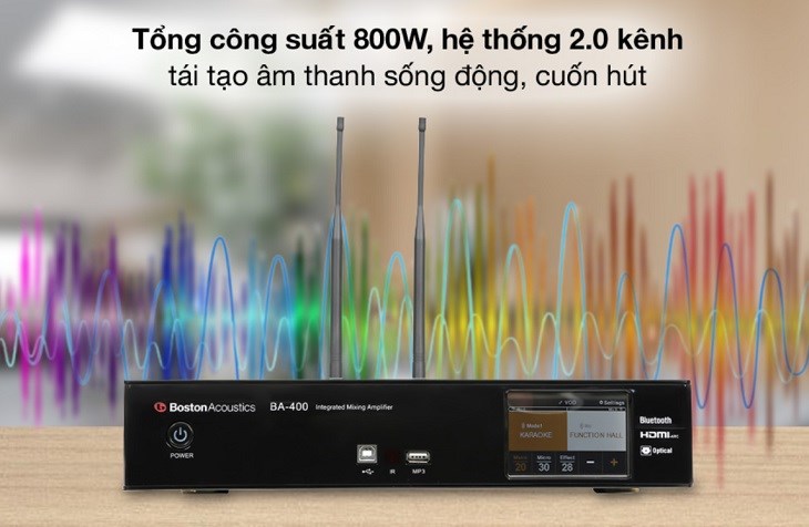 Amply Boston Acoustics BA400 800W có khả năng tái tạo âm thanh mạnh mẽ, phù hợp sử dụng trong không gian lớn Amply Boston Acoustics BA400 800W có khả năng tái tạo âm thanh mạnh mẽ, phù hợp sử dụng trong không gian lớn