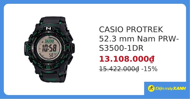 Đồng hồ Casio Protrek 52.3 mm Nam PRW-S3500-1DR có giá bán trên thị trường là 15.422.000 đồng