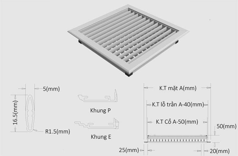 Kích thước cửa gió nan bầu dục