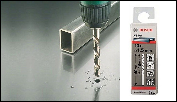 Mũi khoan sắt Bosch HSS-G 10 mm (hộp 5 mũi) có thể khoan các vật liệu như: sắt, thép hợp kim, kim loại.