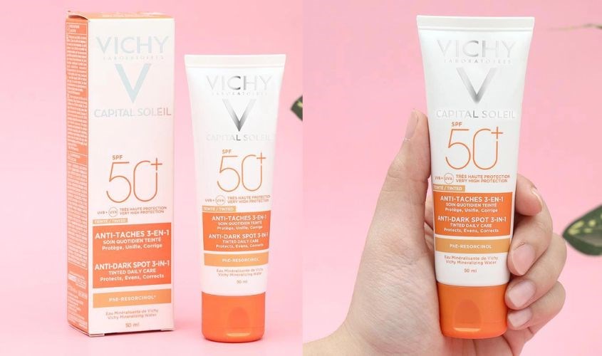 Kem chống nắng dưỡng da 3 trong 1 có màu Vichy Capital Soleil SPF 50+ PA++++ 50 ml