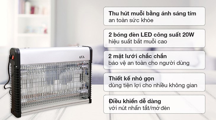 Đèn bắt muỗi AVA JB20E-2X10W cho khả năng hoạt động bền bỉ, tiết kiệm chi phí