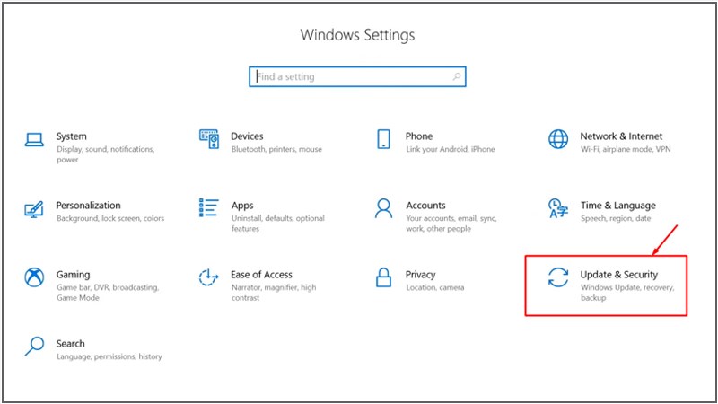 Tại cửa sổ Windows Settings > Chọn Update & Security 