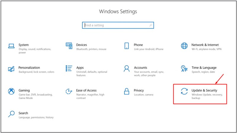 Tại cửa sổ Windows Settings > Chọn Update & Security