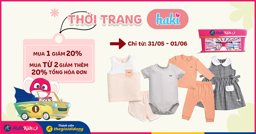 Thời trang Haki mua 1 giảm 20%, mua từ 2 giảm thêm 20% tổng hóa đơn