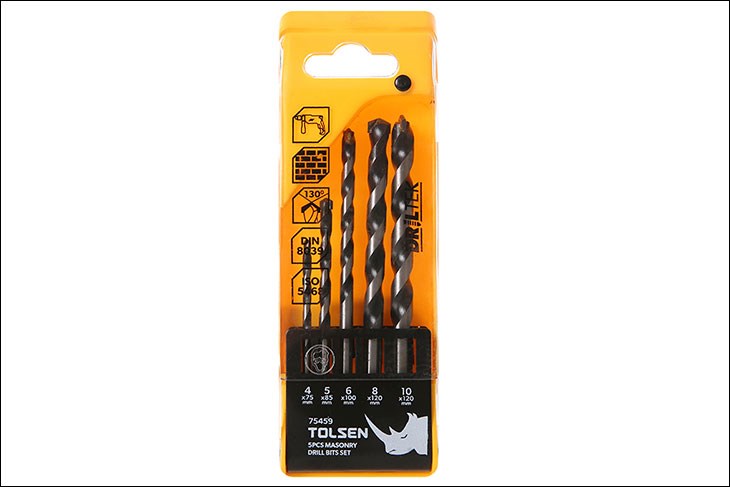 Mũi khoan tường Tolsen 75459 4-10 mm (bộ 5 mũi) tạo lỗ trên vật liệu cần khoan một cách nhanh chóng nhờ chất liệu mũi làm từ cacbua tiêu chuẩn châu Âu