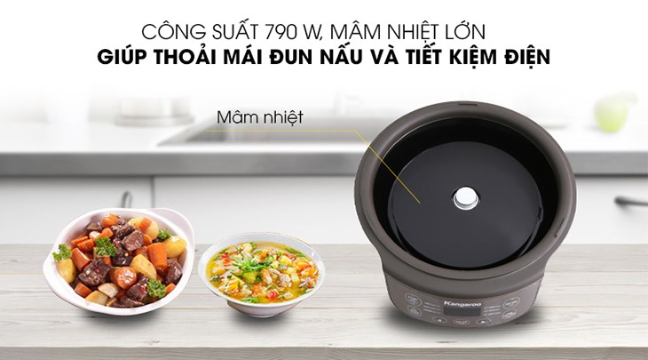 Nồi hoạt động với công suất 790W, cho khả năng giữ nhiệt tốt, tiết kiệm điện hiệu quả