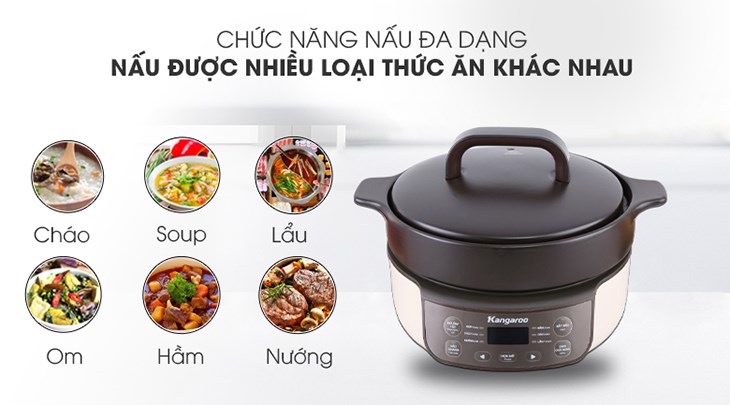 Nồi hàm dưỡng sinh Kangaroo sở hữu nhiều chế độ nấu, tiện lợi cho gia đình