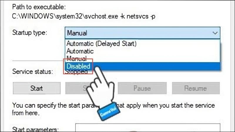 Chọn General để thay đổi tùy chọn tại mục Startup type thành Disabled