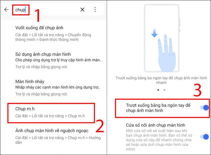 Vuốt 3 ngón để chụp màn hình điện thoại