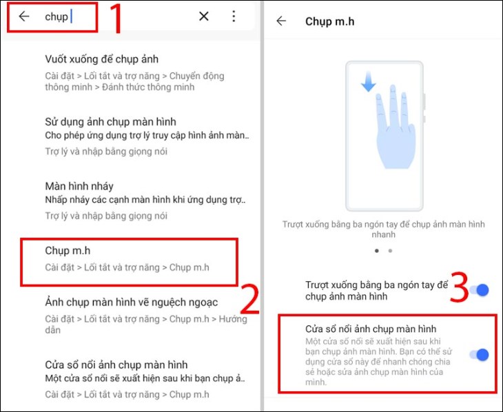 Vào cài đặt để bật tính năng Chụp cuộn bằng Cửa sổ nổi