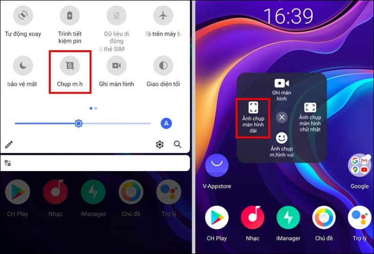 Chụp màn hình với tính năng cuộn bằng Khung thông báo