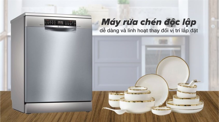 Máy rửa chén độc lập Bosch SMS6ECI93E có kiểu dáng hiện đại, nhỏ gọn dễ dàng lắp đặt.