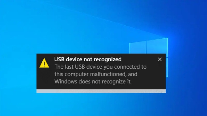 Lỗi USB Device Not Recognized cho biết những nội dung trong USB máy không định dạng được