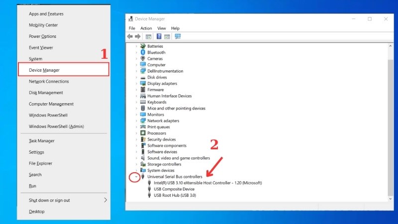 Nhấn Windows + X > Chọn Device Manager để mở 