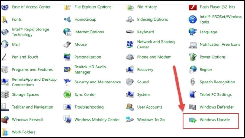 Vào Control Panel chọn Windows Update