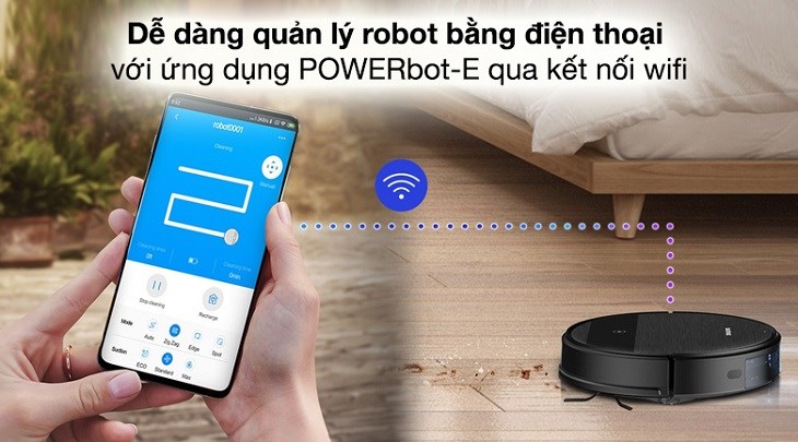 Người dùng có thể điều khiển robot hút bụi Samsung VR05R5050WK/SV rất tiện lợi và dễ dàng thông qua ứng dụng POWERbot-E hoặc SmartThings