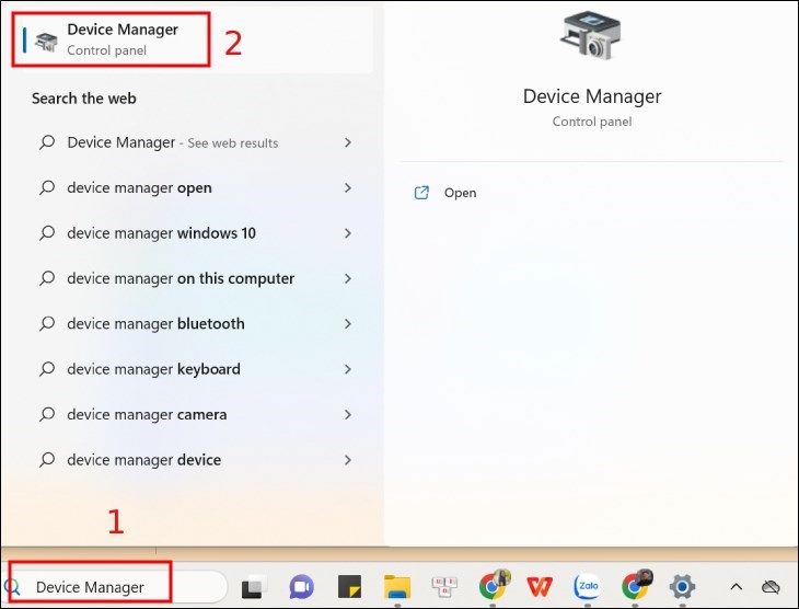 Chọn Device Manager tại thanh Công cụ tìm kiếm
