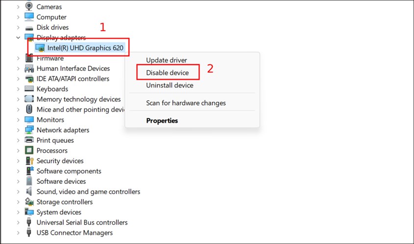 Bạn nhấn chuột phải vào adapter màn hình 